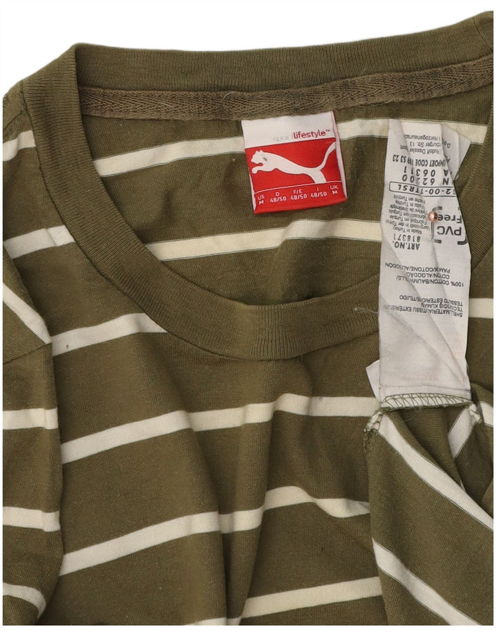 Puma Herren T-Shirt Top Medium Khaki gestreift aus Baumwolle