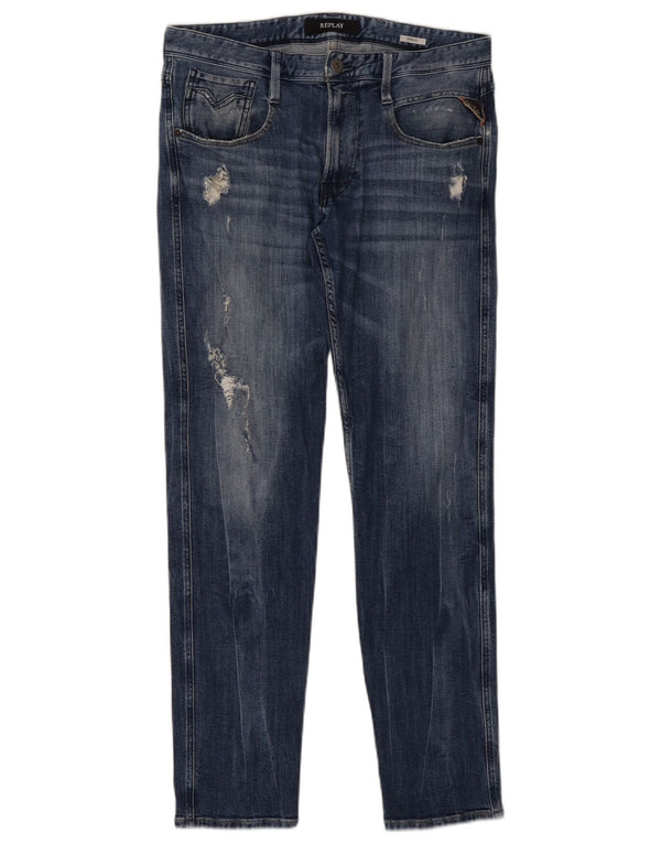 REPLAY Damen Anbass Distressed Slim Jeans W32 L32 Blaue Baumwolle