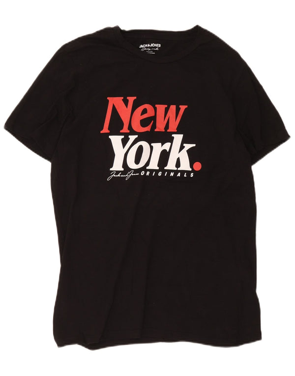 Jack & Jones Herren-T-Shirt „New York Graphic“ aus mittelschwarzer Baumwolle