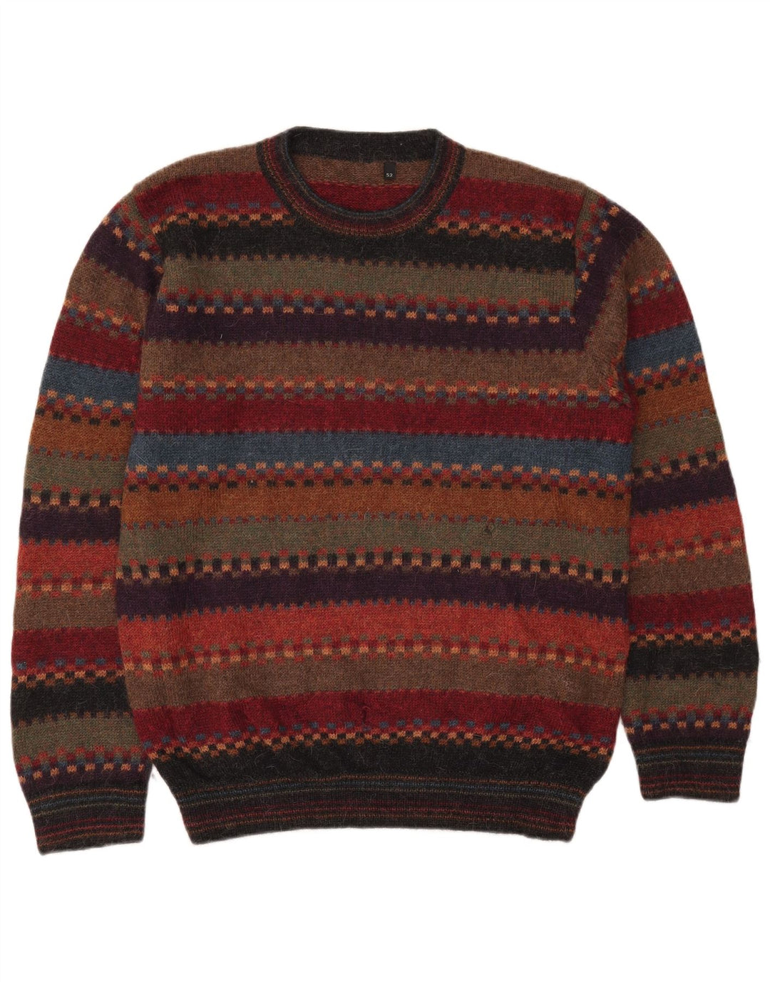 Vintage Herren-Pullover mit Rundhalsausschnitt, Größe 52, groß, mehrfarbig gestreift
