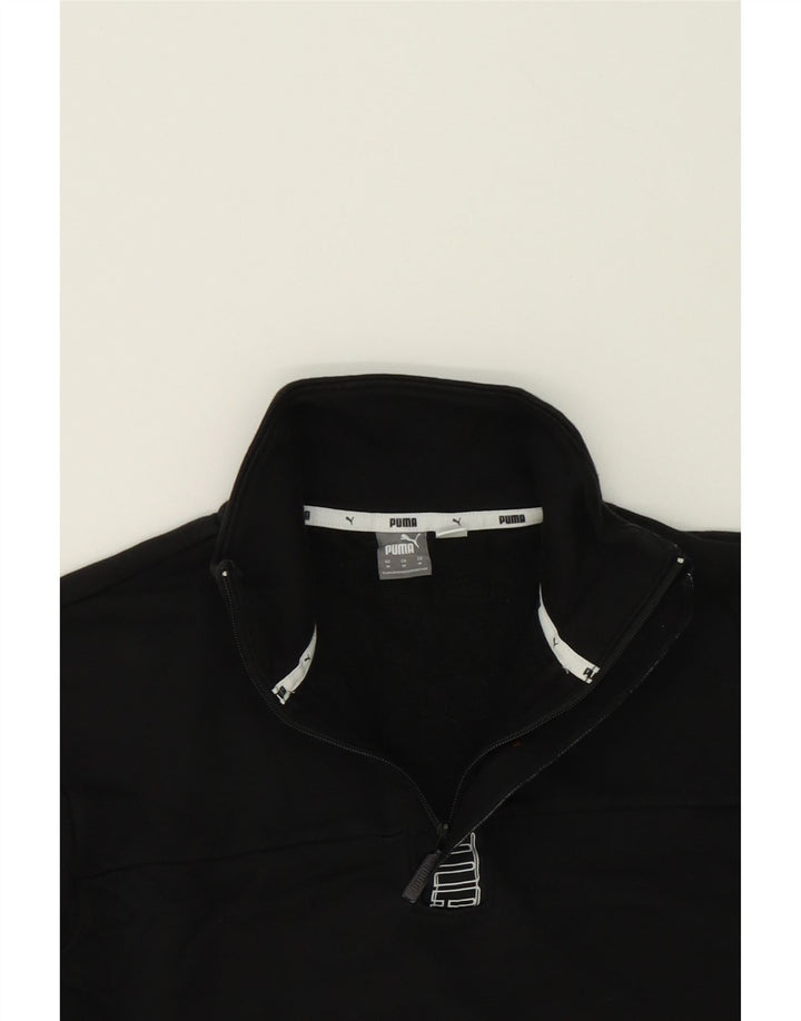 PUMA Womens Graphic Zip Neck Sweatshirt Jumper UK 14 Medium Black Cotton Vintage Puma and Second-Hand Puma from Messina Hembry 