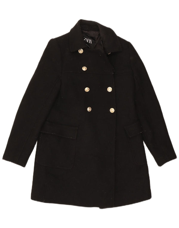 Zara Damen Zweireihiger Mantel UK 6 XS Schwarze Wolle