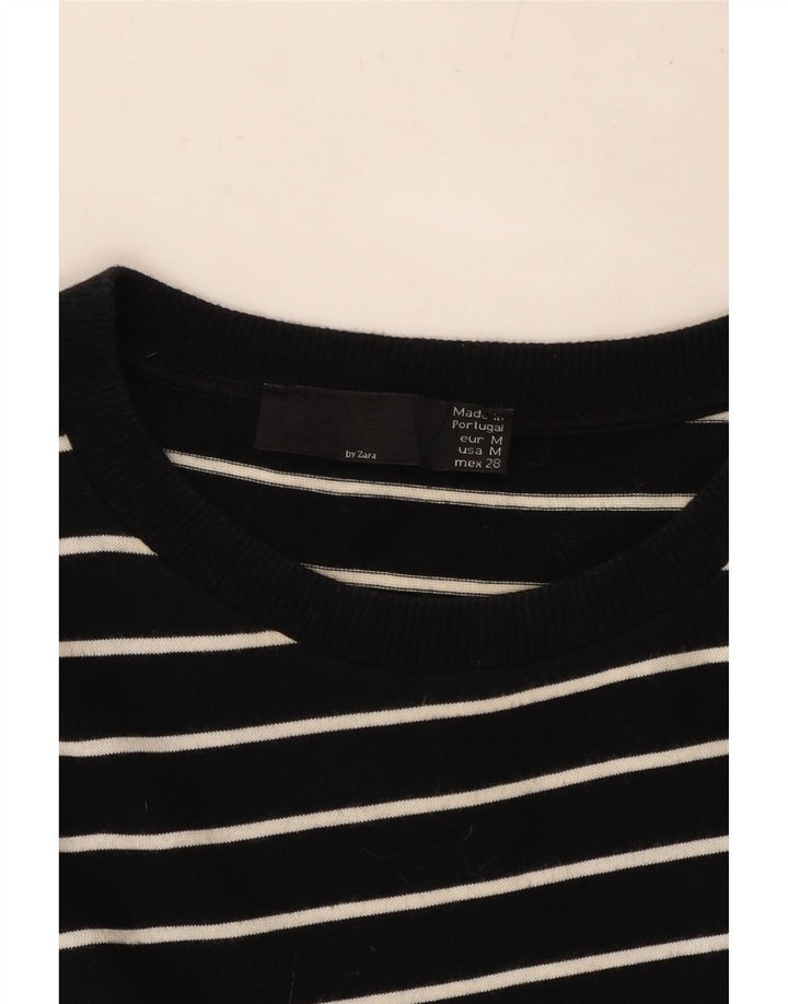 ZARA Damen 3/4-Ärmel asymmetrisches Kleid UK 14 Mittelschwarz gestreift