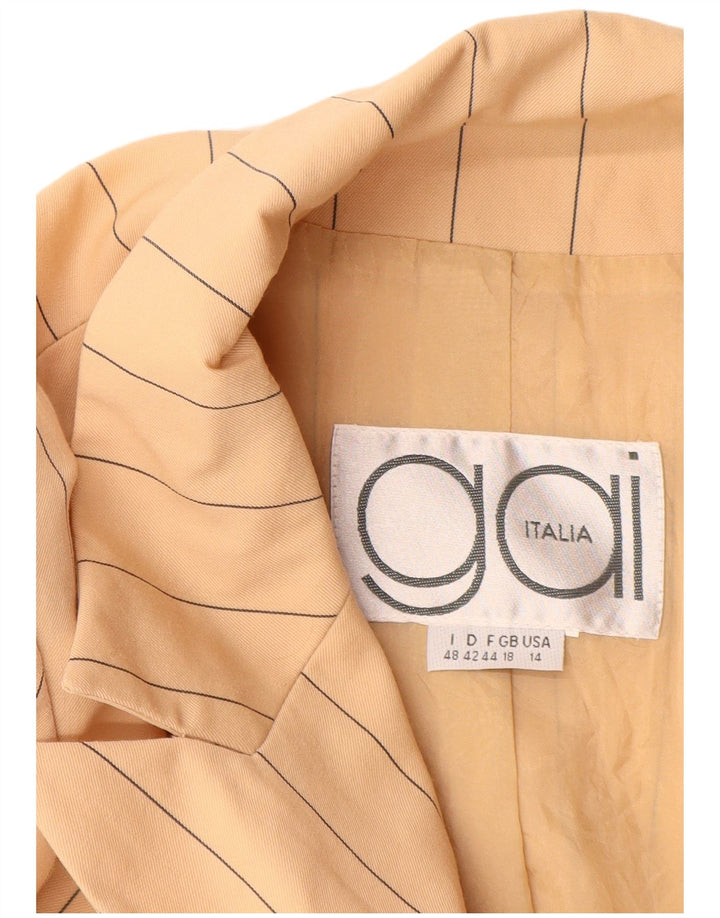 VINTAGE Damen Zweireihige Blazerjacke UK 18 XL Beige Nadelstreifen