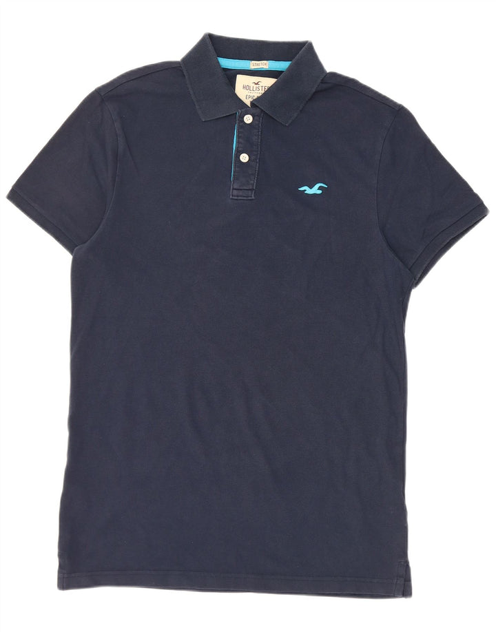 Hollister Herren-Stretch-Poloshirt aus mittelblauer Baumwolle in Marineblau
