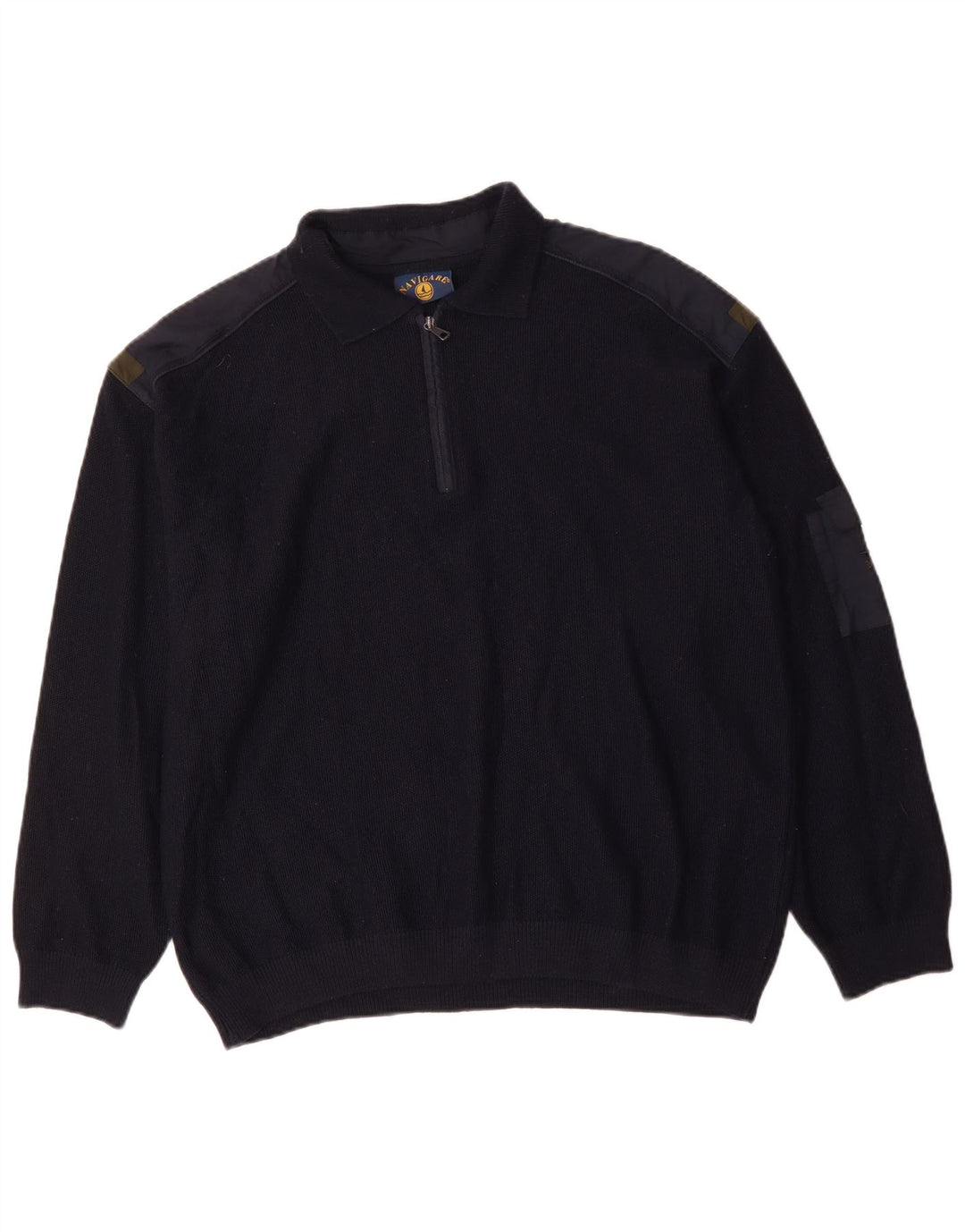 NAVIGARE Herren-Pullover mit Reißverschluss, Polokragen, 2XL, marineblaue Merinowolle