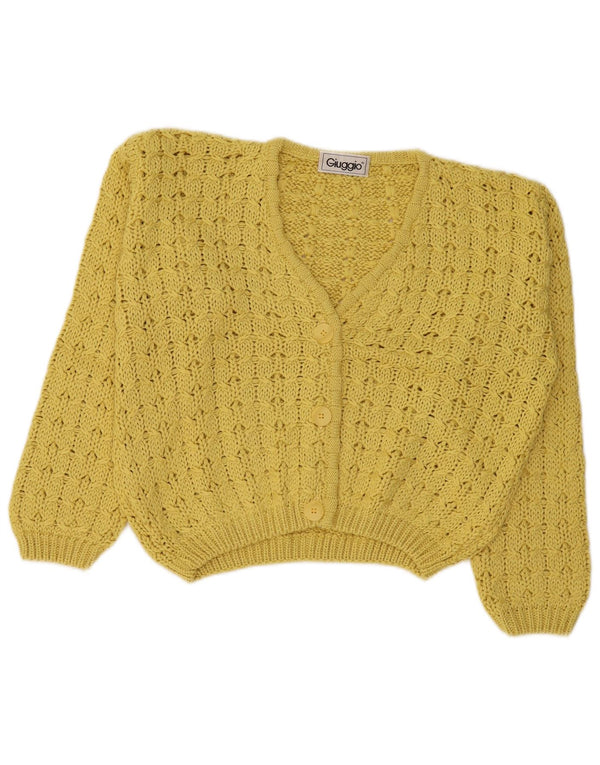 Vintage Damen Crop Cardigan Pullover UK 16 Große gelbe Baumwolle