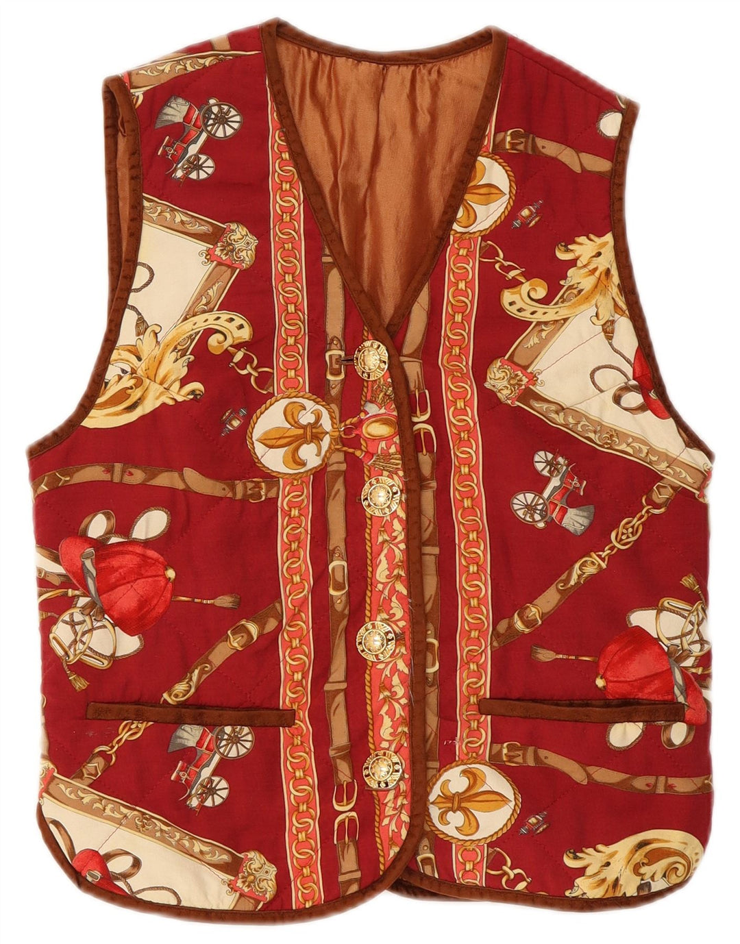 Vintage Damen Reitweste mit abstraktem Muster UK 12 Mittelrot