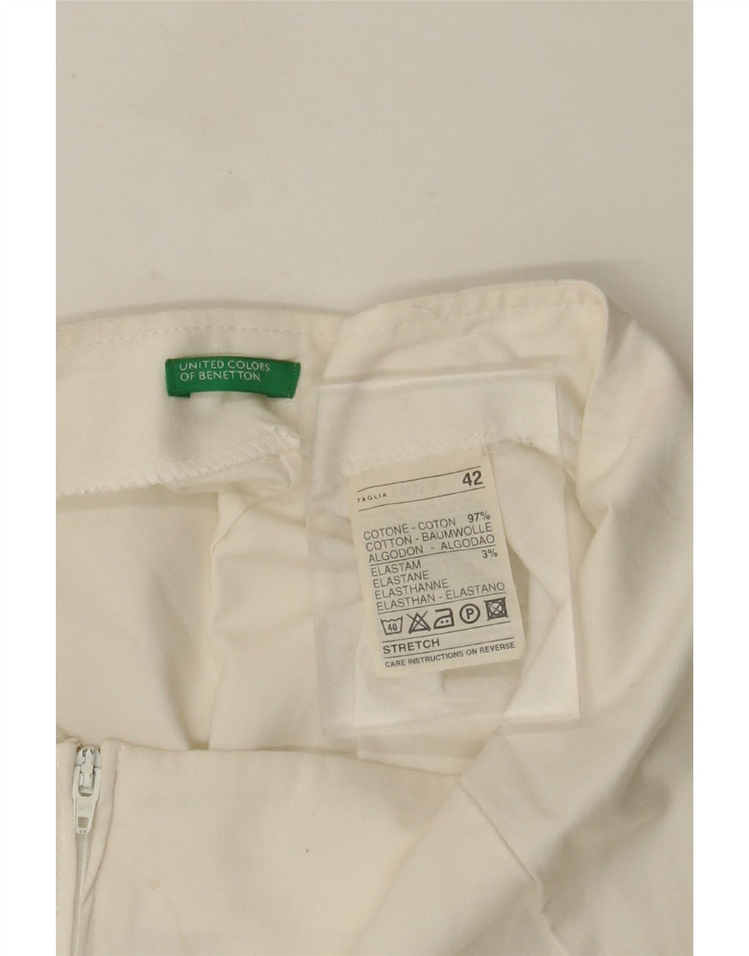 Benetton Damen-A-Linien-Rock IT 42 Medium W28 Weiße Baumwolle