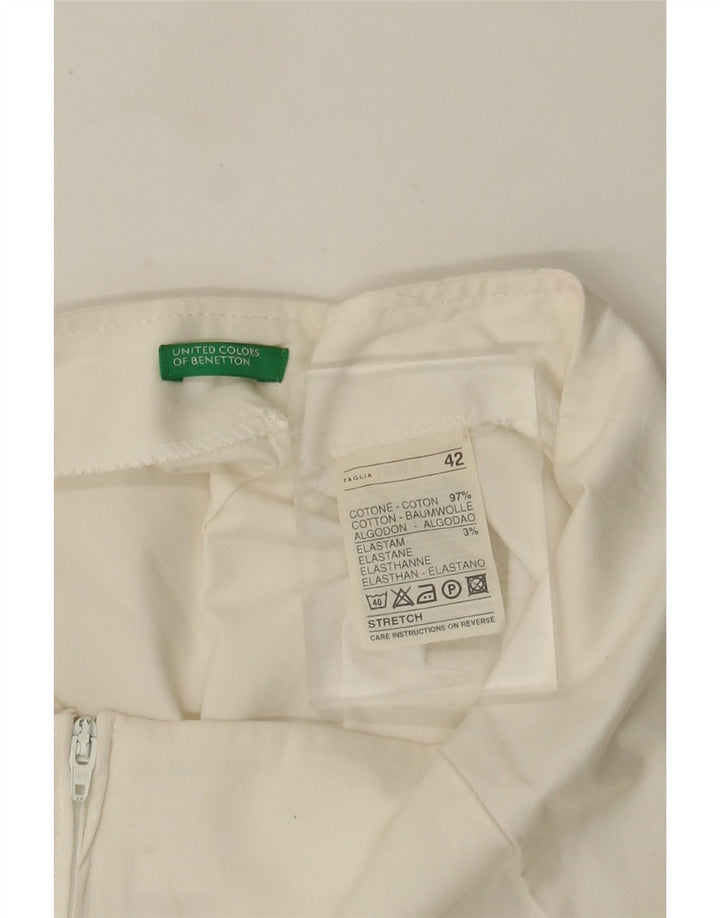 Benetton Damen-A-Linien-Rock IT 42 Medium W28 Weiße Baumwolle