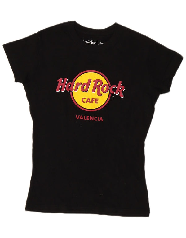 Hard Rock Cafe Damen Valencia Graphic T-Shirt Top UK 6 XS Schwarz Baumwolle