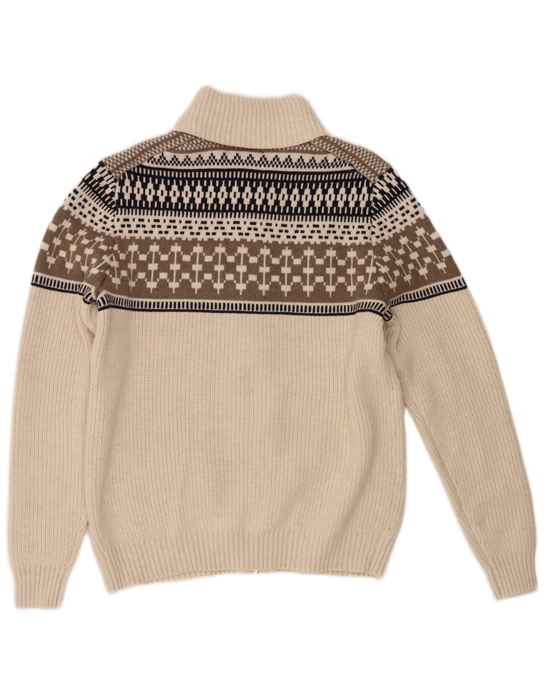 Marks & Spencer Herren-Cardigan mit durchgehendem Reißverschluss, mittelgroß, gebrochenes Weiß, Fair Isle-Muster