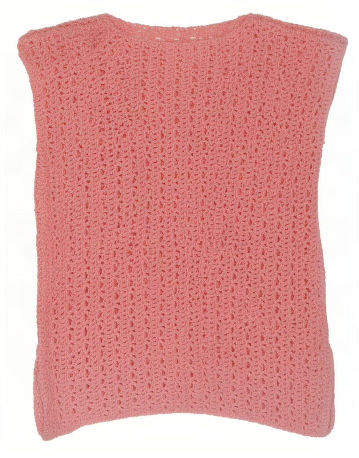 Vintage Damen Häkelweste Tank Top UK 12 Mittelrosa