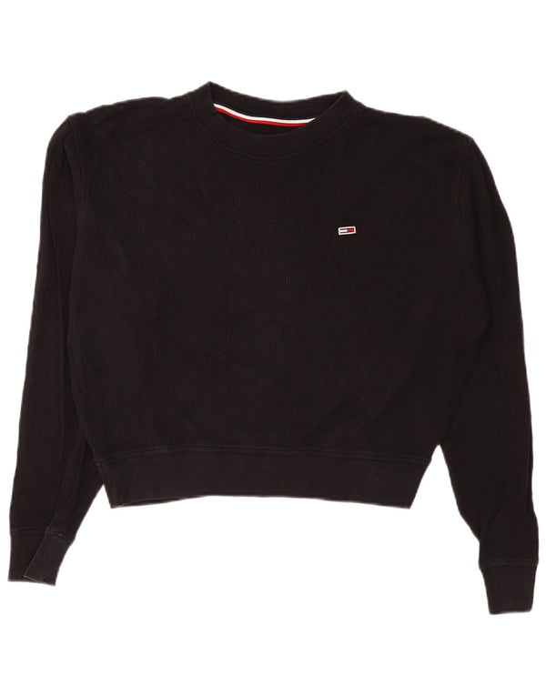 TOMMY HILFIGER Damen Übergroßes Crop Top Langarm UK 10 Small Schwarz