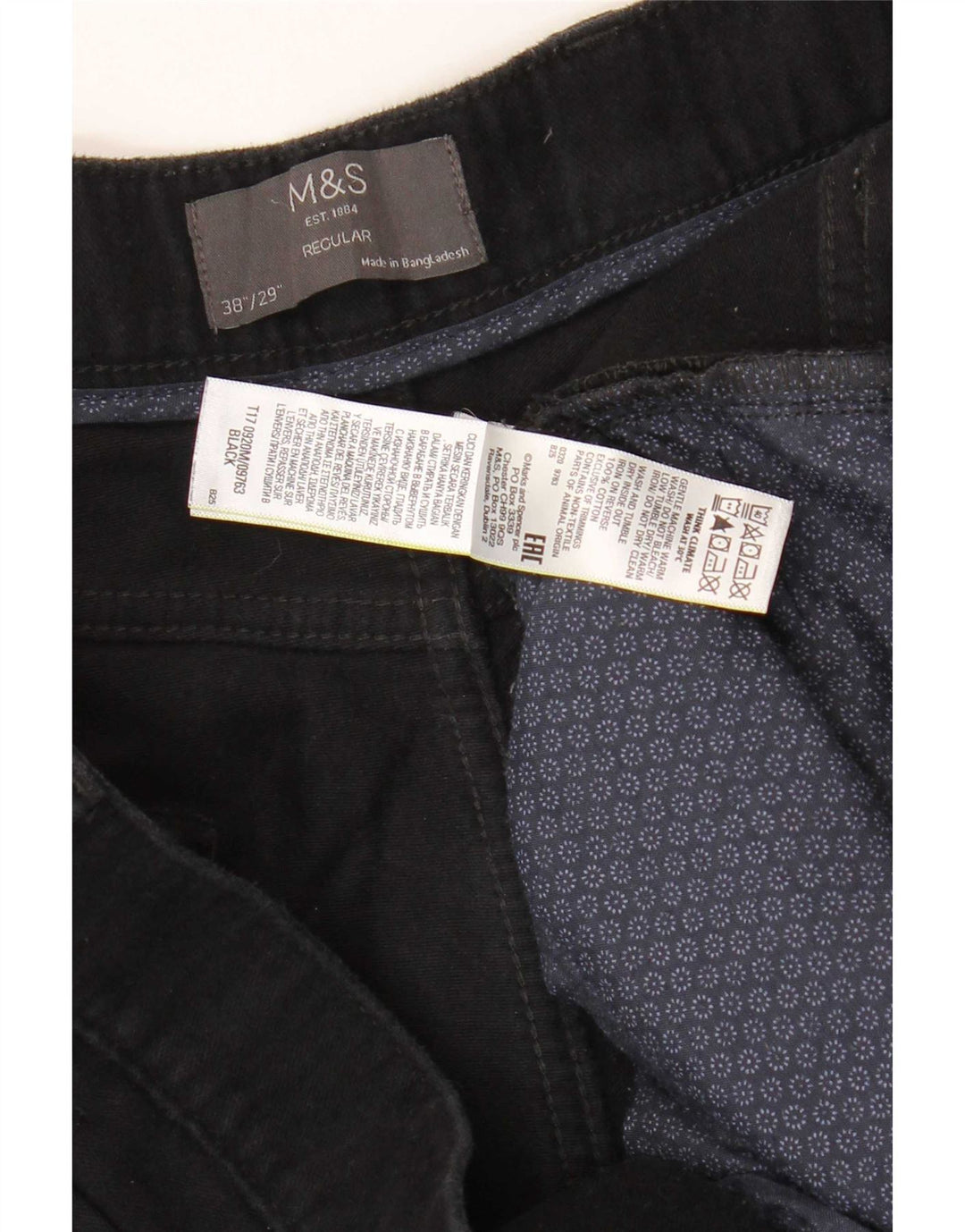 Marks & Spencer Herren-Freizeithose mit normaler Passform, W38, L29, schwarze Baumwolle