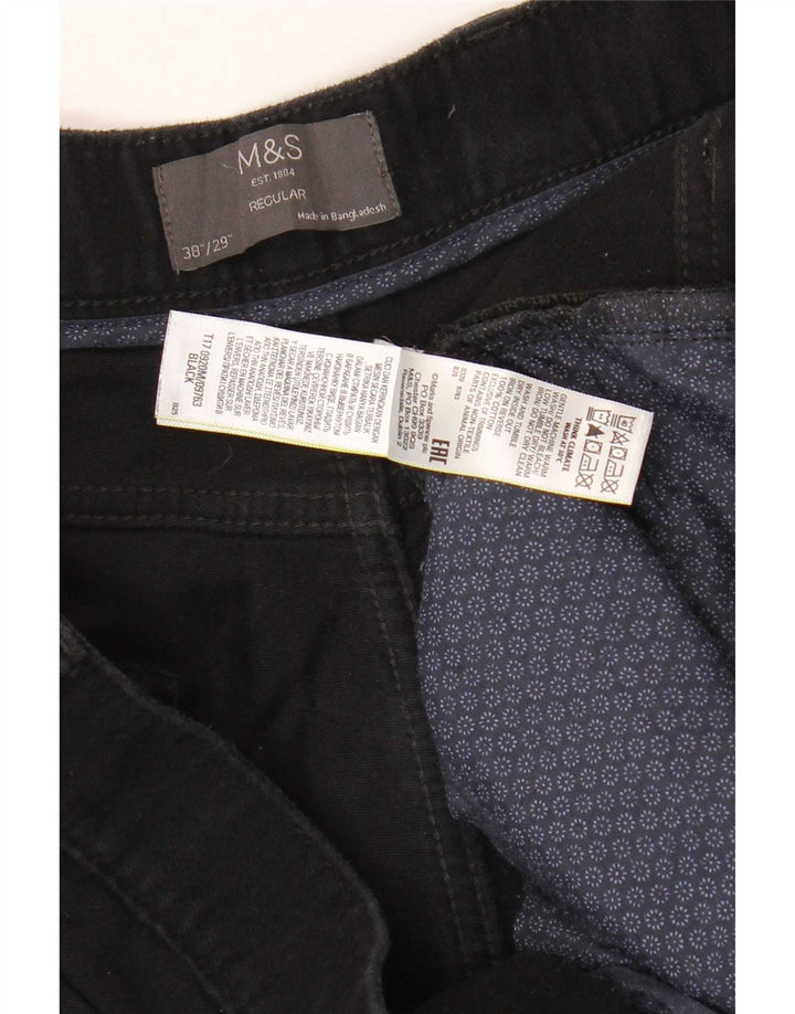 Marks & Spencer Herren-Freizeithose mit normaler Passform, W38, L29, schwarze Baumwolle