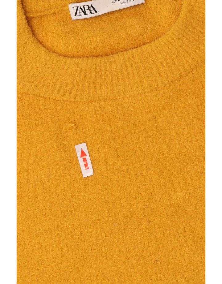 Zara Damen-Pullover mit Rundhalsausschnitt, UK 14, mittelgelbes Nylon