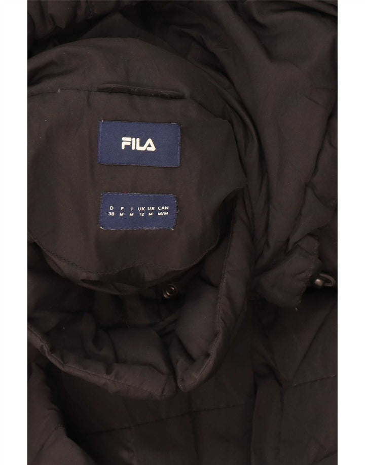 Fila Wattierter Damenmantel mit Kapuze, UK 12, Mittelschwarz, Polyester