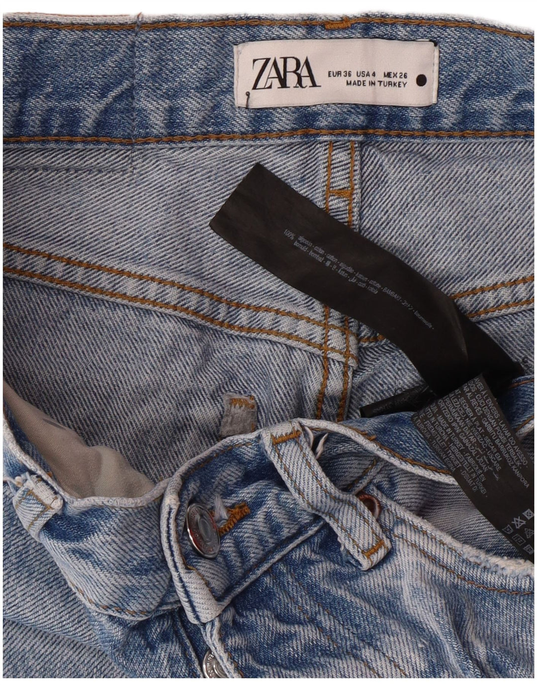 Zara Damen Distressed Tapered Jeans EU 36 XS W26 L27 Blue Cotton Grunge