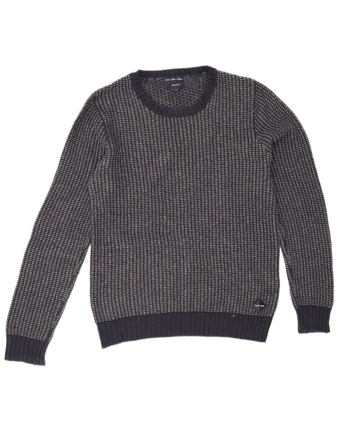Gant Herren-Pullover mit Rundhalsausschnitt, mittelgroß, marineblau, gestreift, Baumwolle