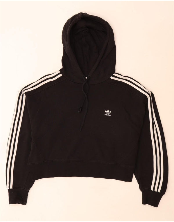 Adidas Damen Crop Oversized Hoodie Pullover UK 12 Mittelschwarze Baumwolle