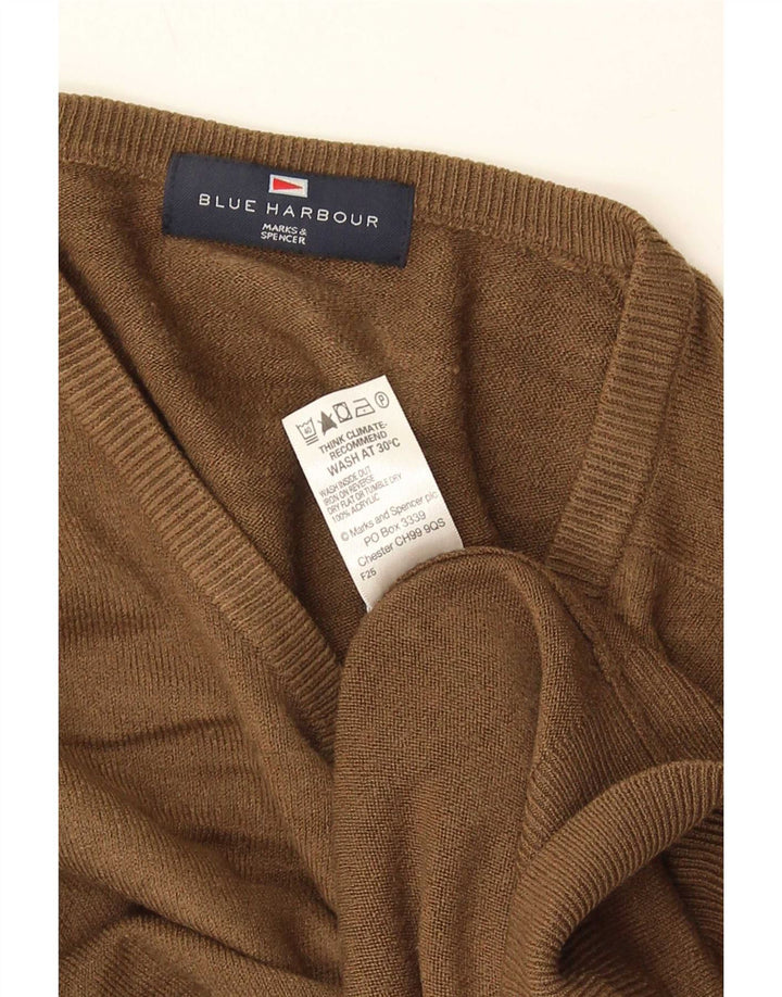 Marks & Spencer Herren Blue Harbor V-Ausschnitt Pullover Pullover XL Braun Acryl