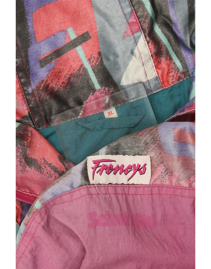 Vintage Damen Übergroße grafische Regenjacke UK 18 XL Mehrfarbig