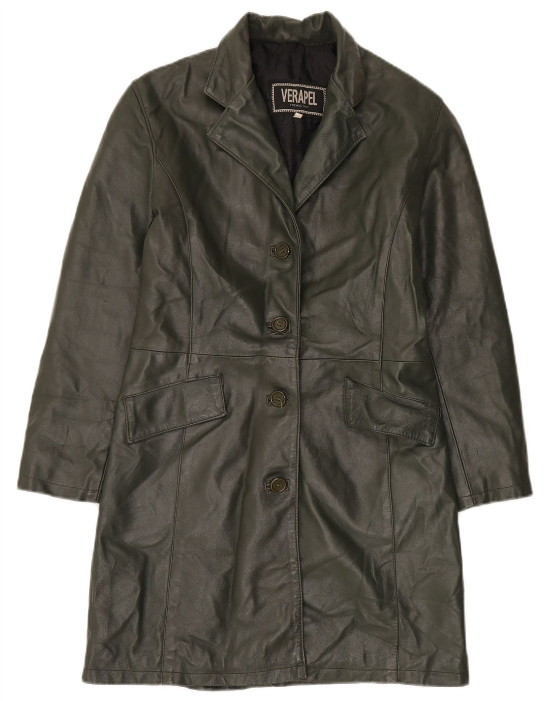 Vintage Damen Ledermantel UK 14 Medium Khaki Leder