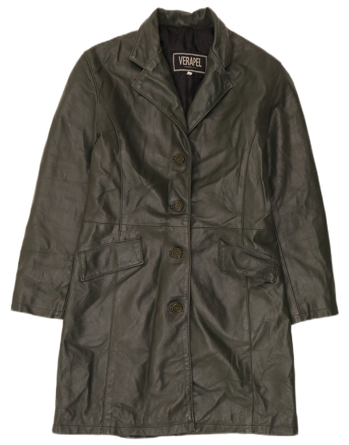 Vintage Damen Ledermantel UK 14 Medium Khaki Leder