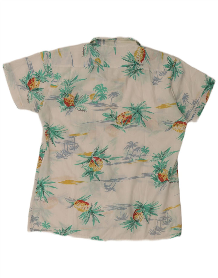Vintage Herren Kurzarmshirt Mittelweiß Polyester Hawaiianisch
