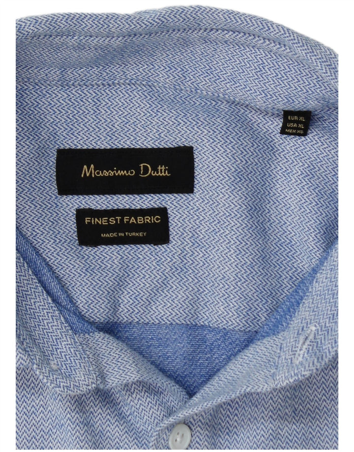 MASSIMO DUTTI Herrenhemd XL, blaue Chevron-Baumwolle