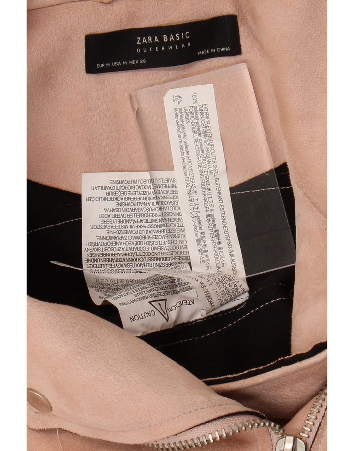 ZARA Damen Crop Bikerjacke UK 12 Mittelrosa Polyester