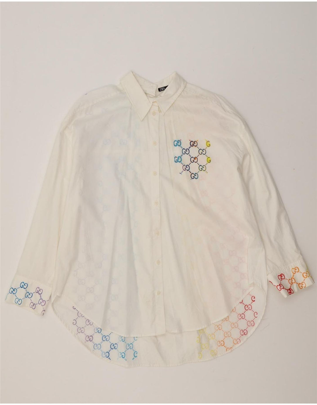 Zara Damen-Oversize-Hemd, UK 14, Mittelweiß, geometrische Baumwolle