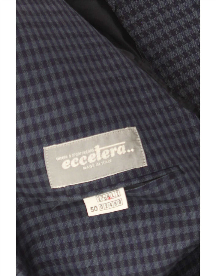 Vintage Herren 2-Knopf-Blazerjacke IT 50 Large Navy Blue Gingham