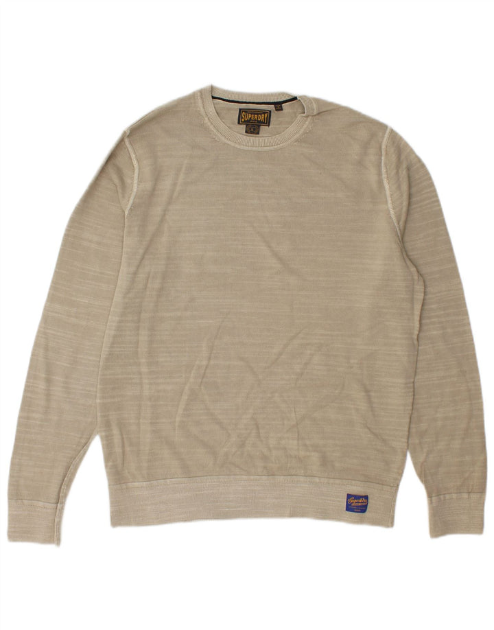 Superdry Herren-Sweatshirt-Pullover, groß, beige, gestreift, Baumwolle