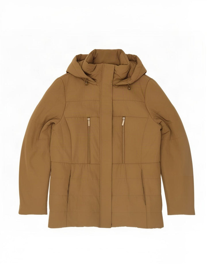 Perte by Krizia Wattierte Damenjacke mit Kapuze, UK 14, Größe L, Beige, Polyester