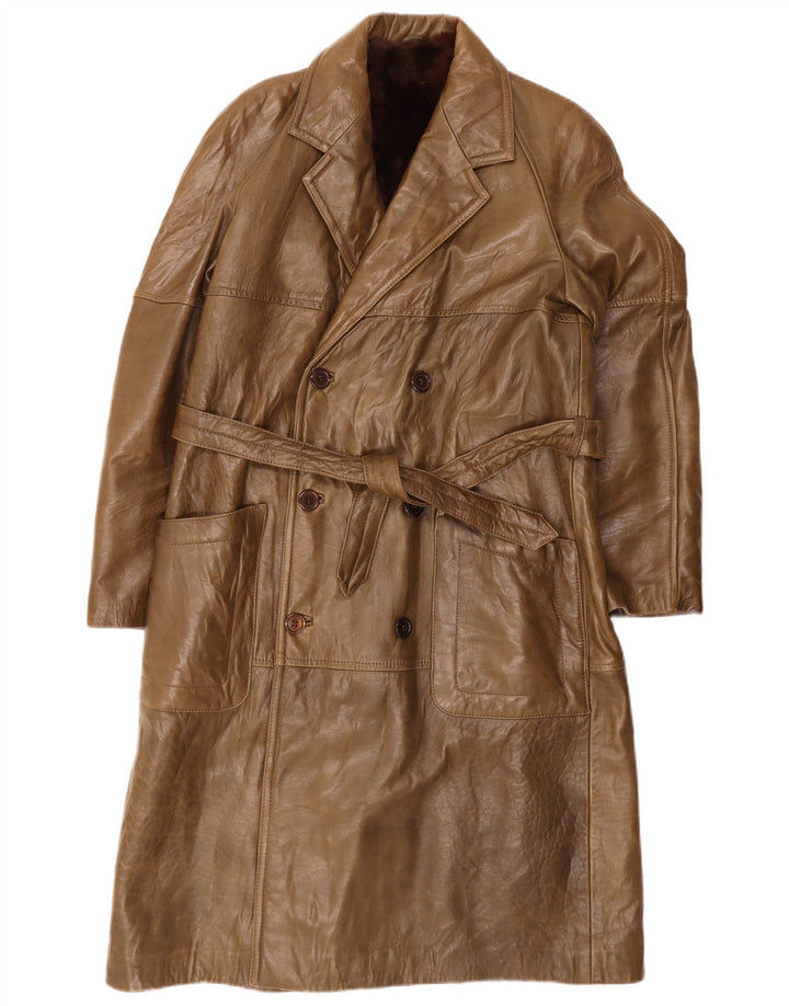 Vintage Herren Sherpa Zweireihiger Ledermantel IT 48 Mittelbraun