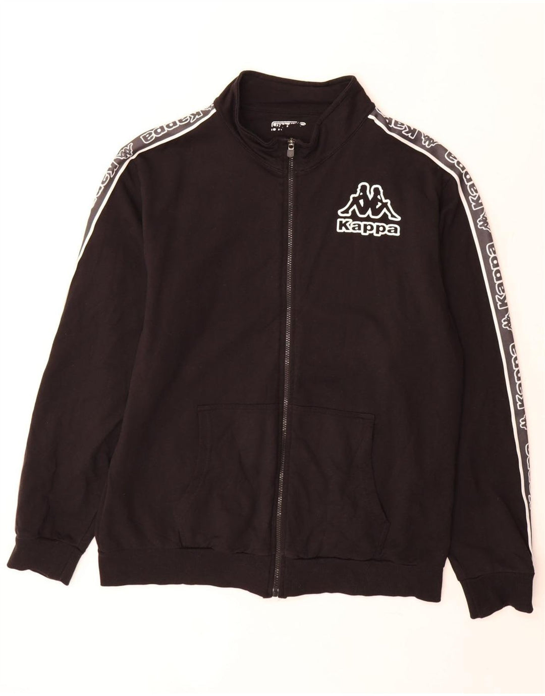 Kappa Herren Grafik-Trainingsanzug-Oberteil, große Jacke aus schwarzer Baumwolle