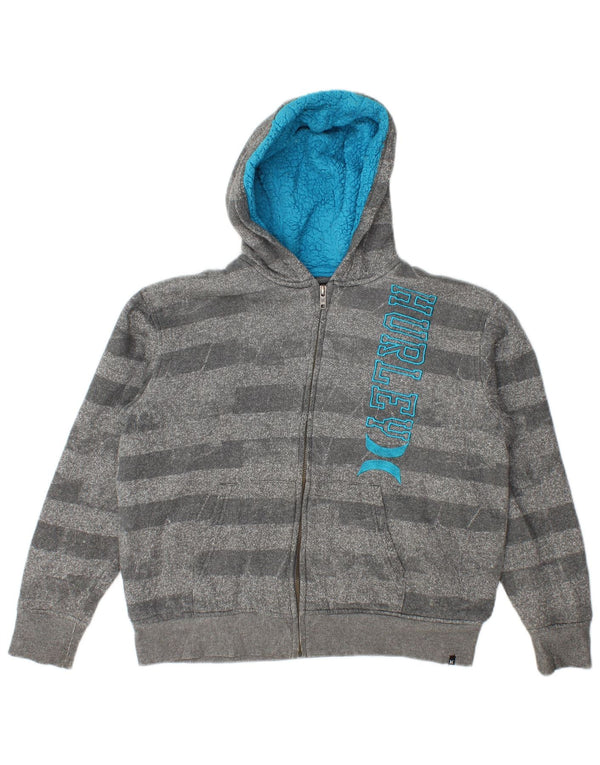 Hurley Jungen-Kapuzenpullover mit grafischem Reißverschluss, 10–11 Jahre, mittelgrau gestreift