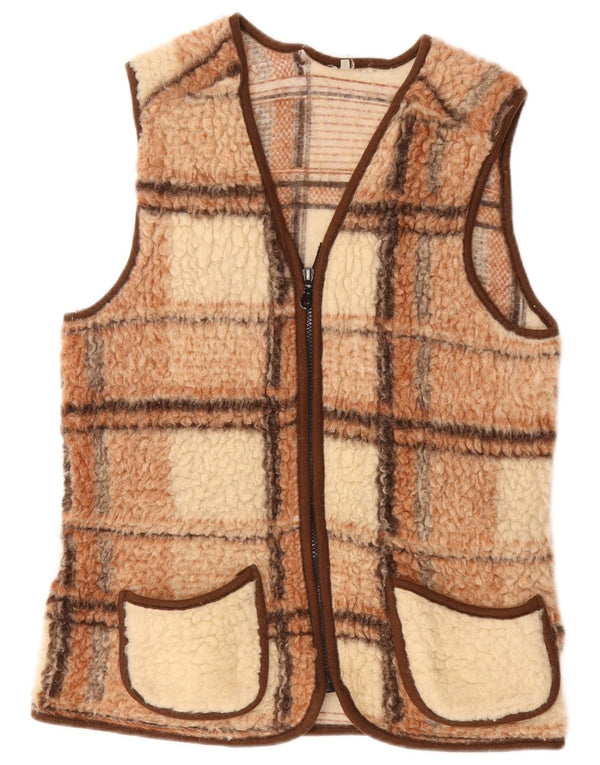 Vintage Damen Fleeceweste UK 10 Small Brown Check