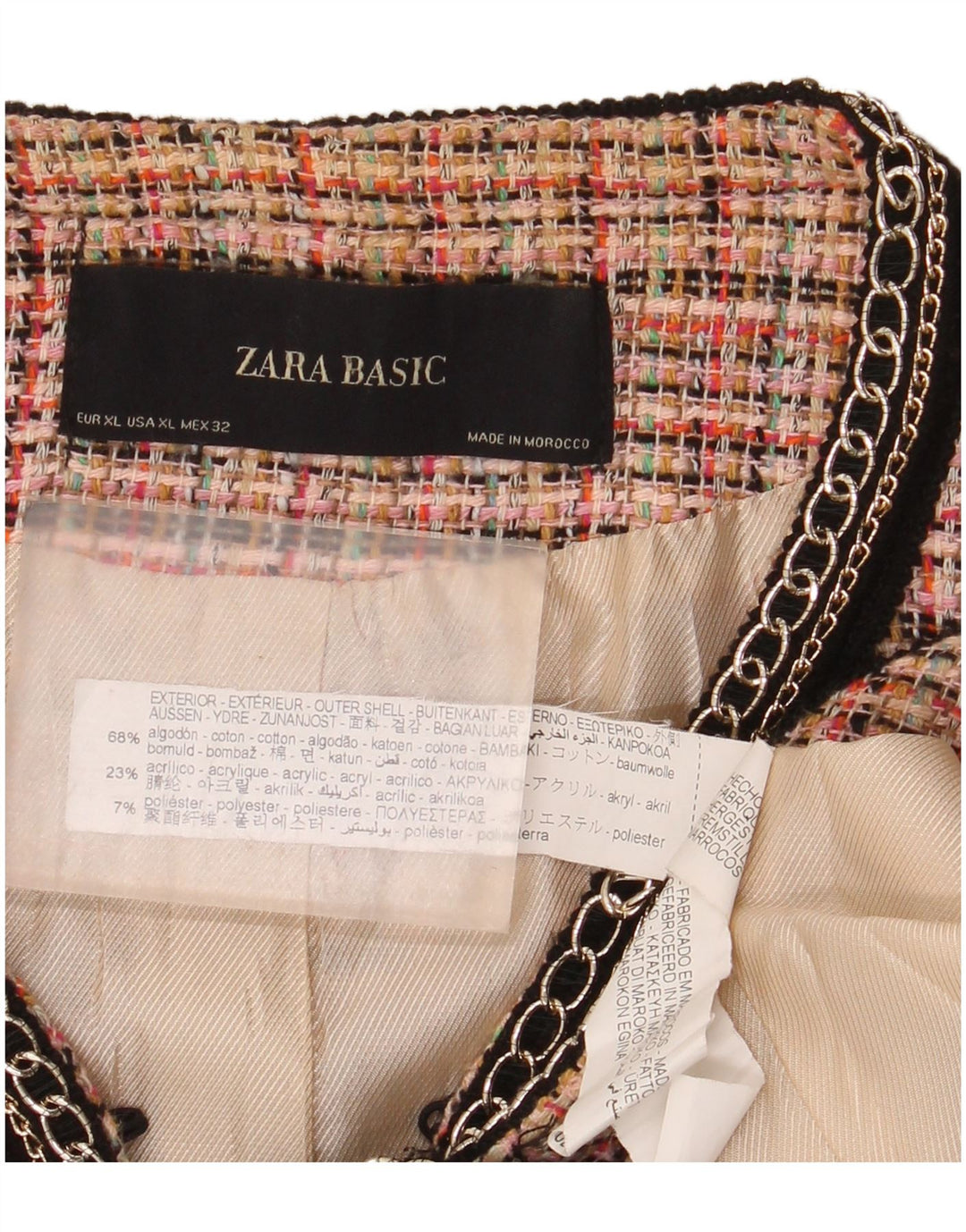 Zara Damen Blazer Jacke UK 18 XL rosa karierte Baumwolle