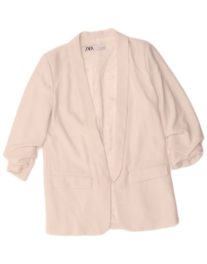Zara Damen-Blazer mit 3/4-Ärmeln, offen, UK 14, Mittelweiß, Polyester