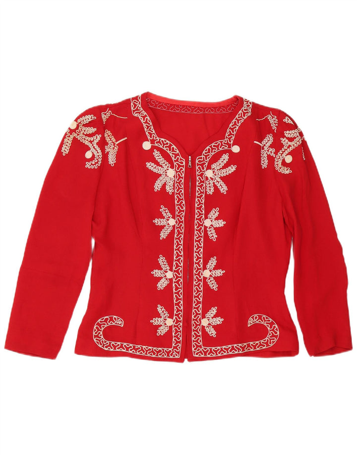 Vintage Damen Cardigan Top UK 14 Mittelrot geblümt
