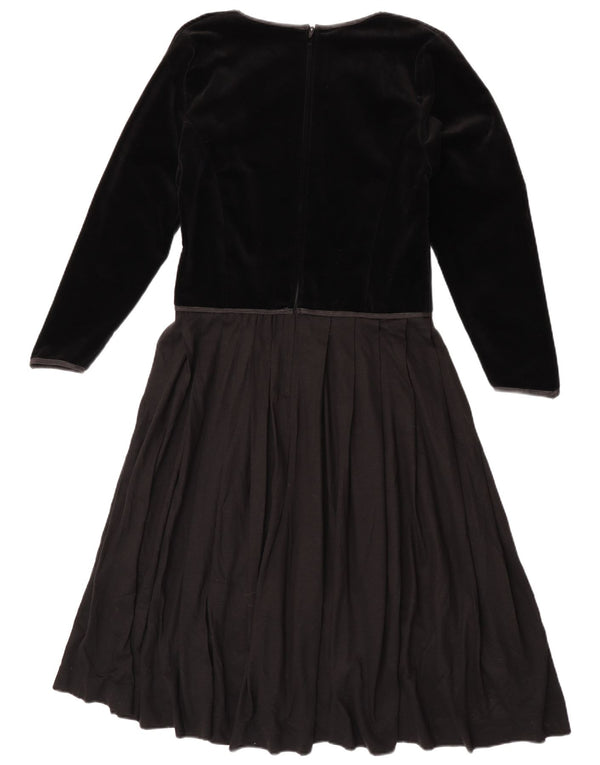 Vintage Damen Langarm-A-Linien-Kleid IT 44 Medium Black Colourblock