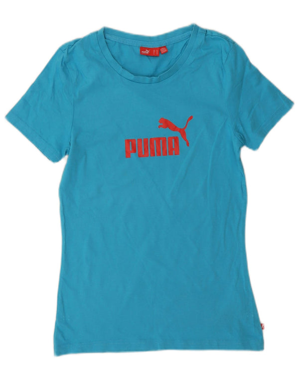Puma Damen Grafik T-Shirt Top UK 16 Large Blau Baumwolle