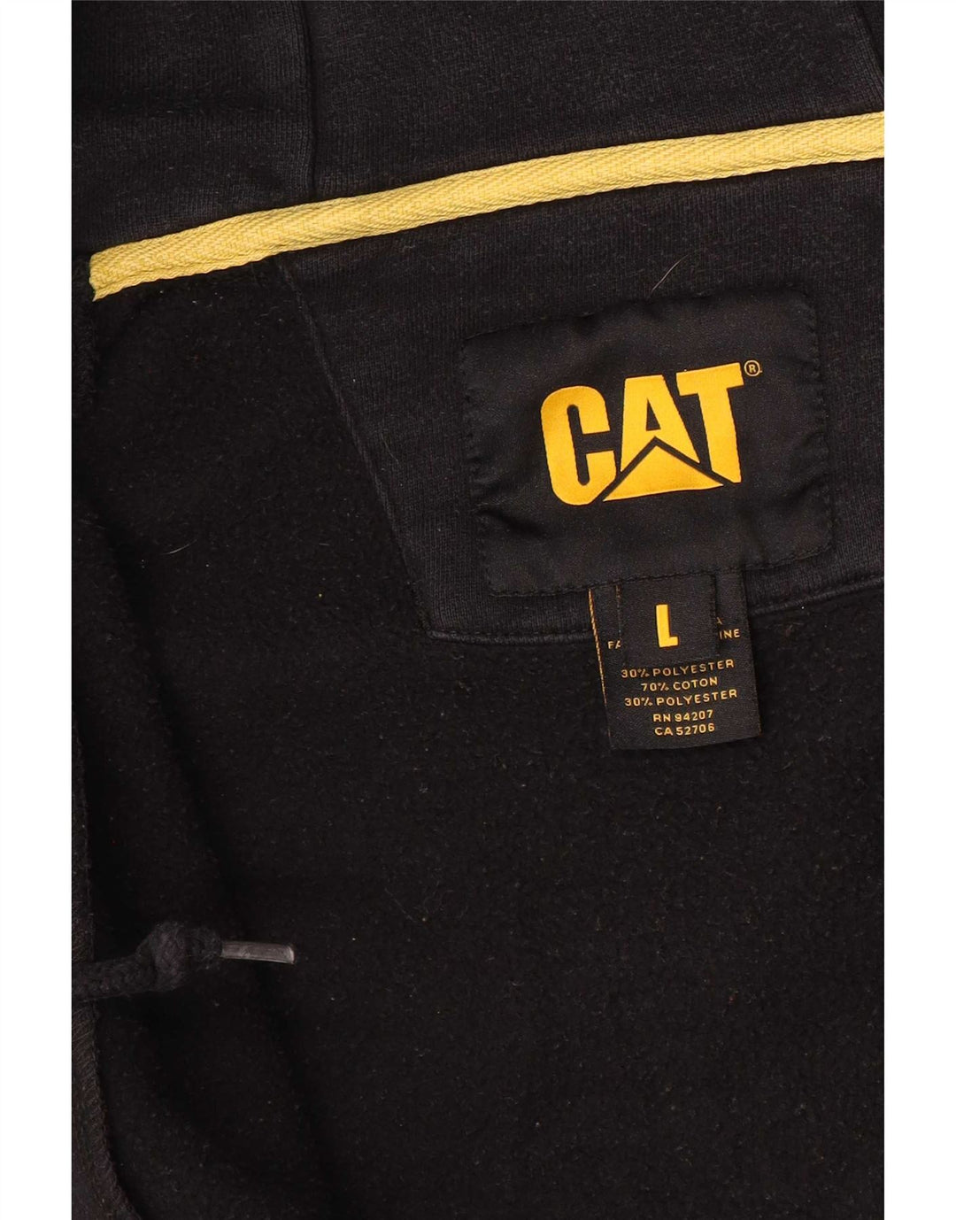 CAT Herren-Kapuzenpullover mit grafischem Reißverschluss, groß, aus schwarzer Baumwolle
