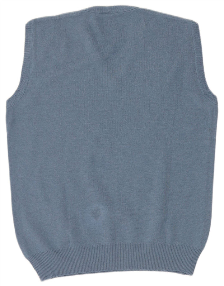 Vintage Herren Weste Tank Top Mittelblau Argyle/Diamond Wool