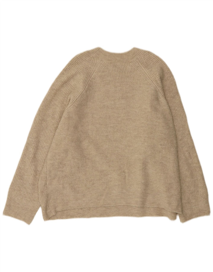 Zara Damen-Pullover, übergroß, Rundhalsausschnitt, Gr. 14, Mittelbeige, Acryl
