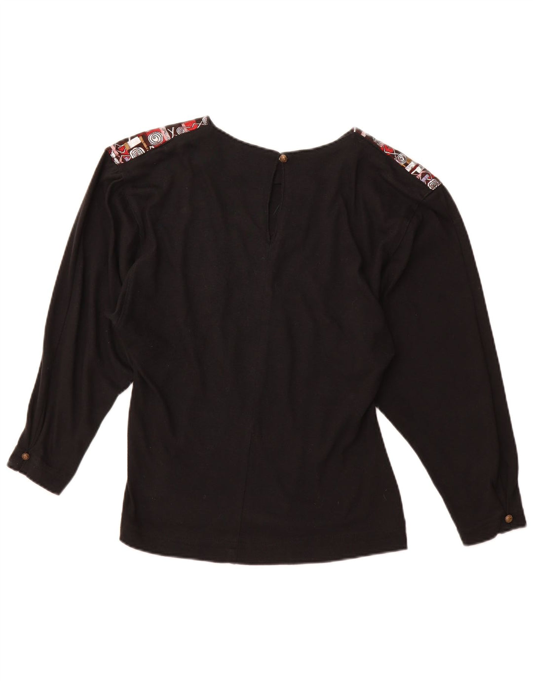VINTAGE Grafisches Langarm-Blusenoberteil für Damen UK 12 Medium Schwarz Acryl