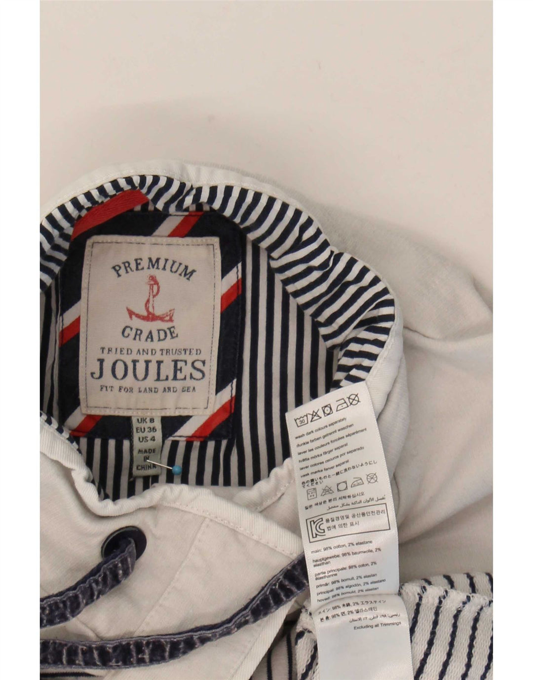 Joules Damen-Sweatshirt mit Knopfkragen, Gr. 8, Größe S, weiß, gestreift, Baumwolle